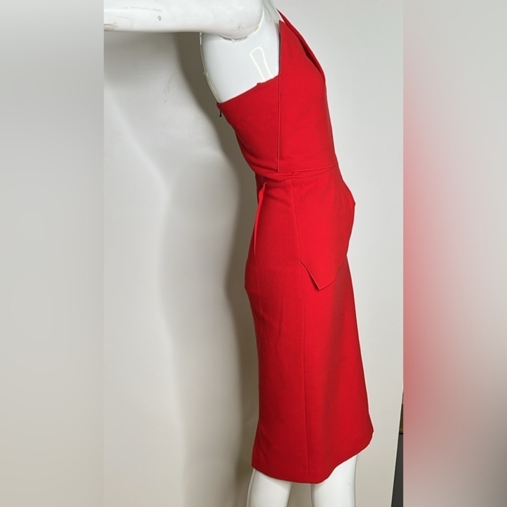 Roland Mouret Sz 2 Red Crepe Wool Pernice One Shoulder Back Zip Dress — image 5 of 8